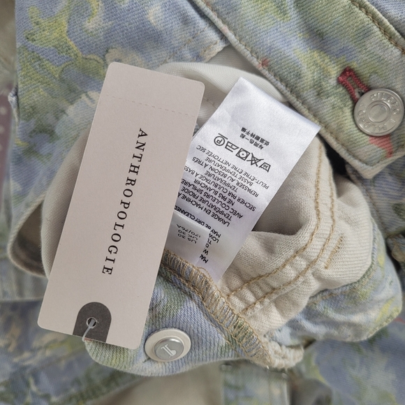 ANTHROPOLOGIE PILCRO Cut Off Short Pastel Print Denim Overalls w/Frayed Hem - Picture 13 of 15